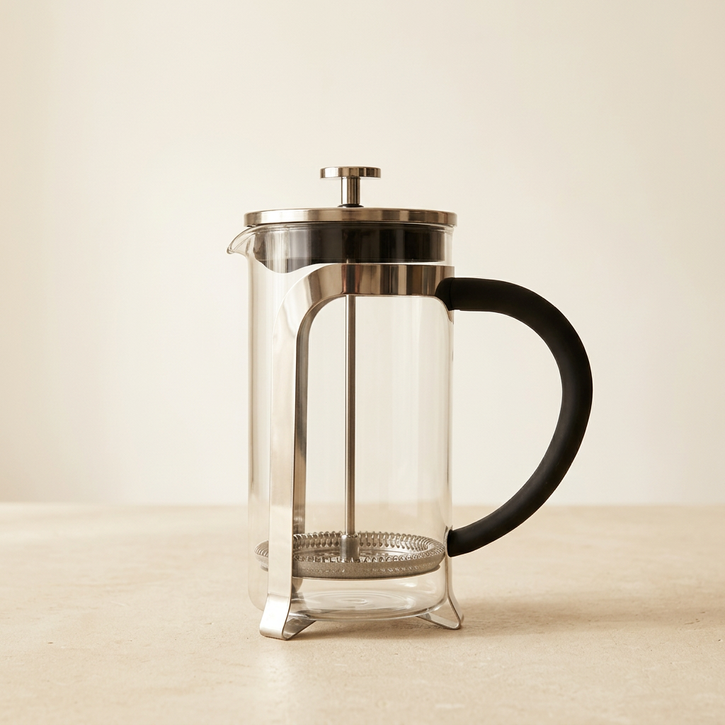 French press on cream stone without cloth