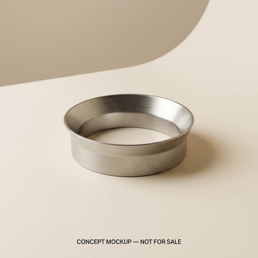 AI-generated espresso dosing funnel concept mockup, not a real product for sale.