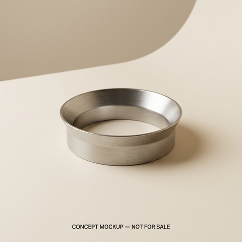 AI-generated espresso dosing funnel concept mockup, not a real product for sale.