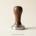AI-generated espresso tamper concept for a prospective supplier presentation, not a real product for sale.