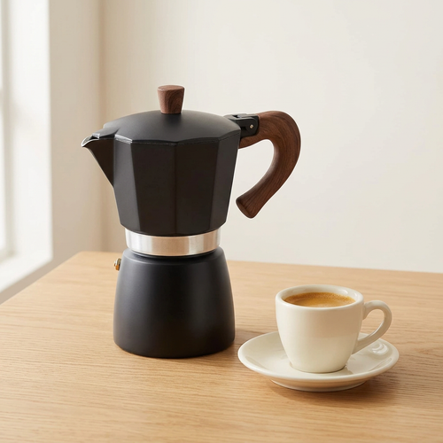 Stovetop coffee maker with espresso cup